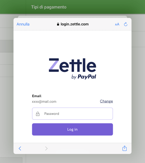 password del tuo account Zettle