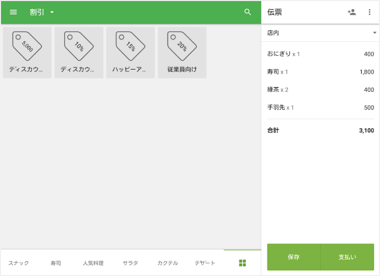 作成された割引のリスト