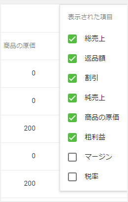 表示される列をカスタマイズする