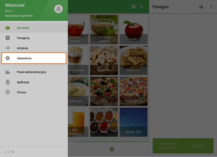 Ustawienia, Typy płatności