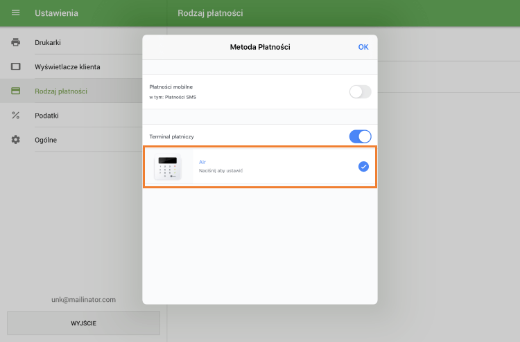 przycisk 'SumUp Air'
