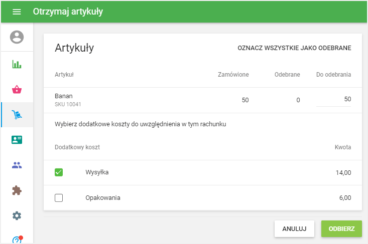 możesz wybrać dodatkowe koszty