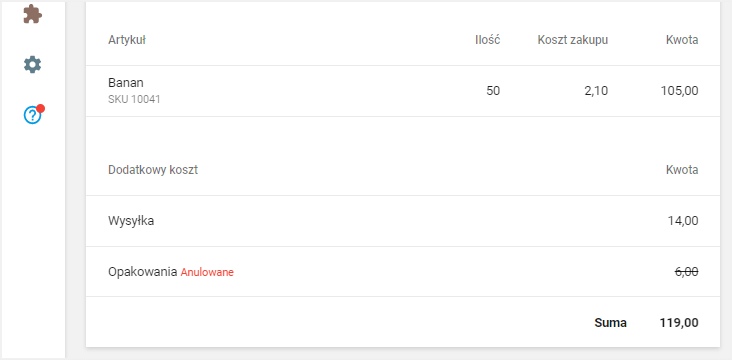 Nieotrzymane koszty dodatkowe