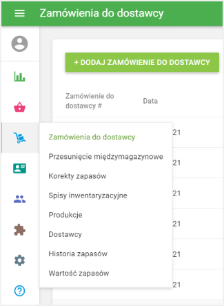 menu 'Zarządzanie zapasami'
