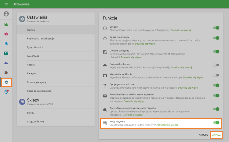 parametr 'Kody wagowe'
