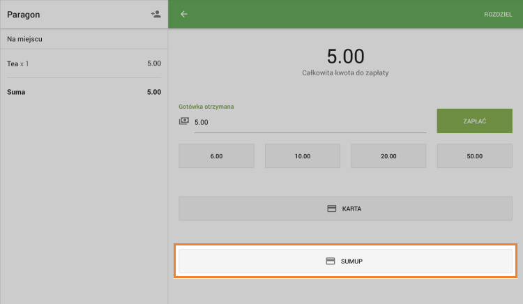 typ płatności SumUp