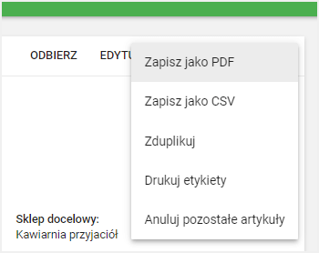 Opcje w menu 'Więcej'