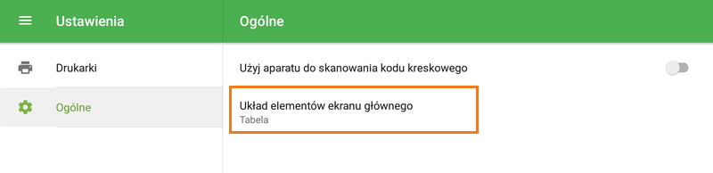 'Układ głównego ekranu artykułów'