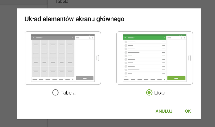 Wybierz opcję listy