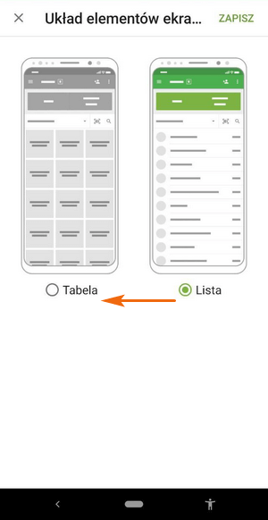 Wybierz opcję siatki