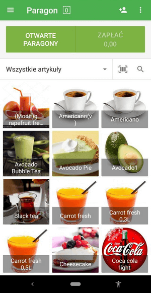 Ekran sprzedaży w trzech kolumnach