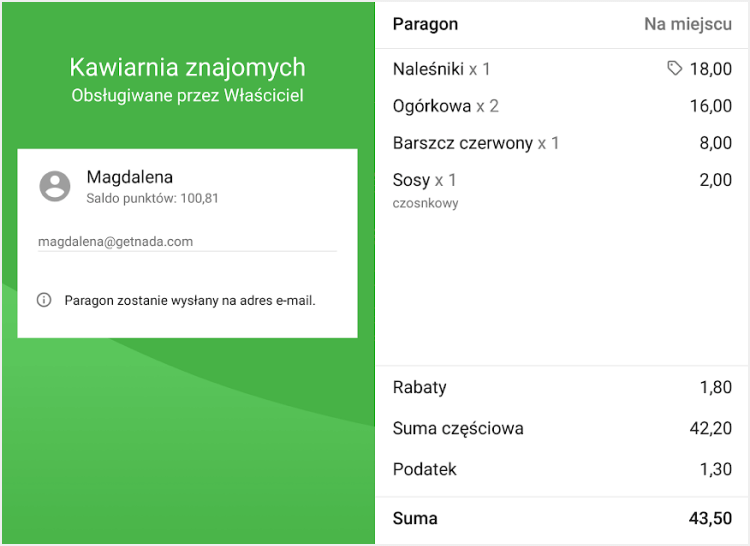 imię, saldo punktów bonusowych, e-mail klienta