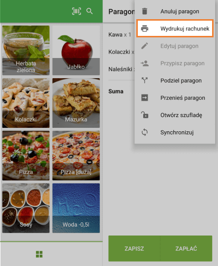 przycisk 'Wydrukuj rachunek'