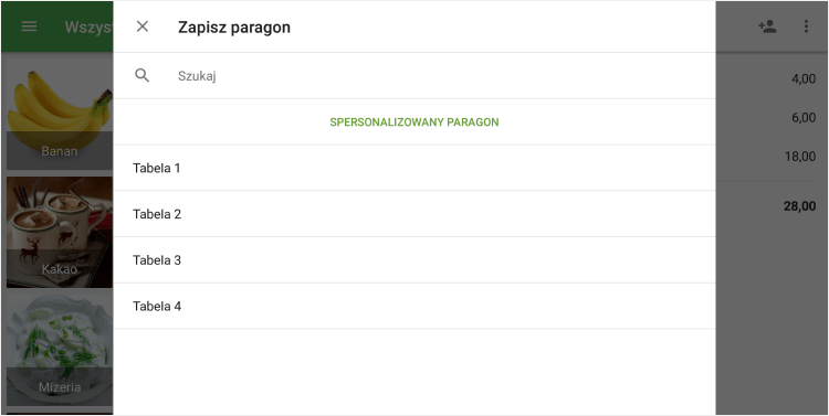 lista predefiniowanych paragonów
