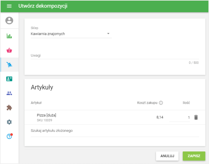 formularz 'Dokonaj dekompozycji'