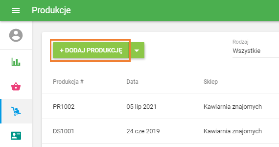 przycisk '+ Dodaj produkcję'
