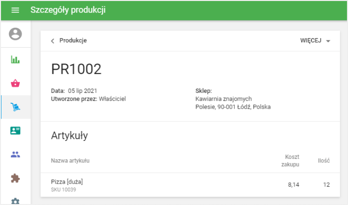 utworzony dokument produkcji