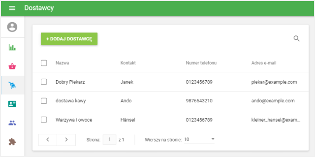 list dostawców