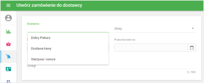 Wybierz dostawcę z listy