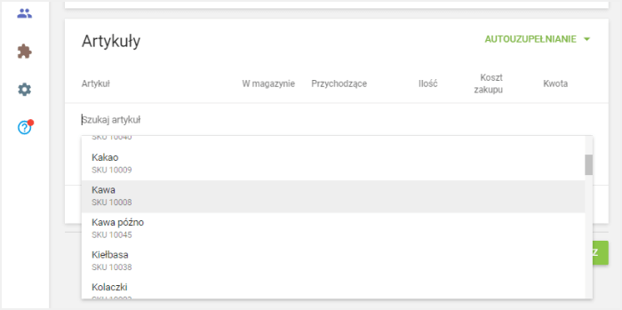 możesz dodawać artykuły z listy