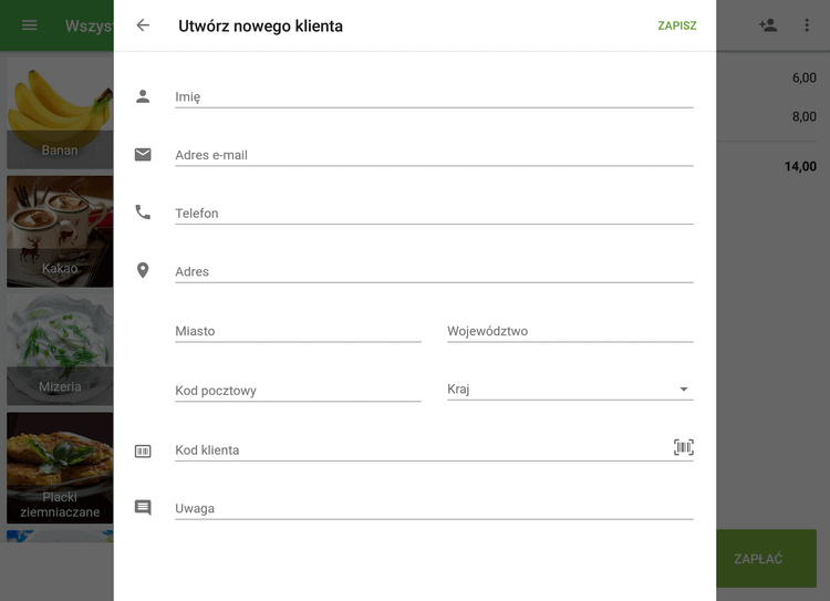 formularz 'Utwórz nowego klienta'