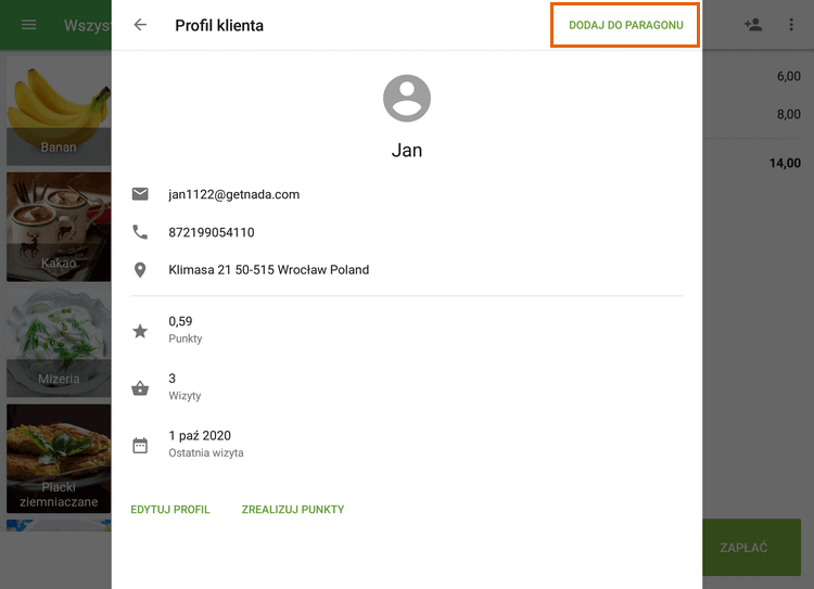 kliknij 'Dodaj do paragonu'