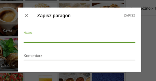 możesz edytować nazwę i komentarz paragonu