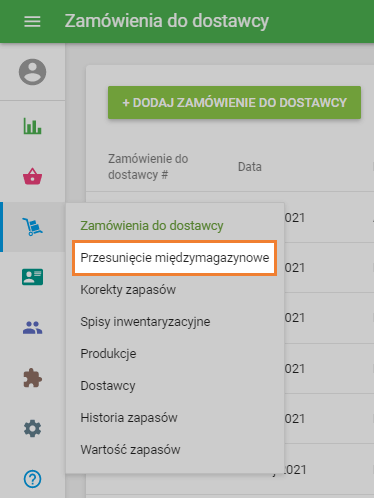 sekcja „Przesunięcia międzymagazynowe”