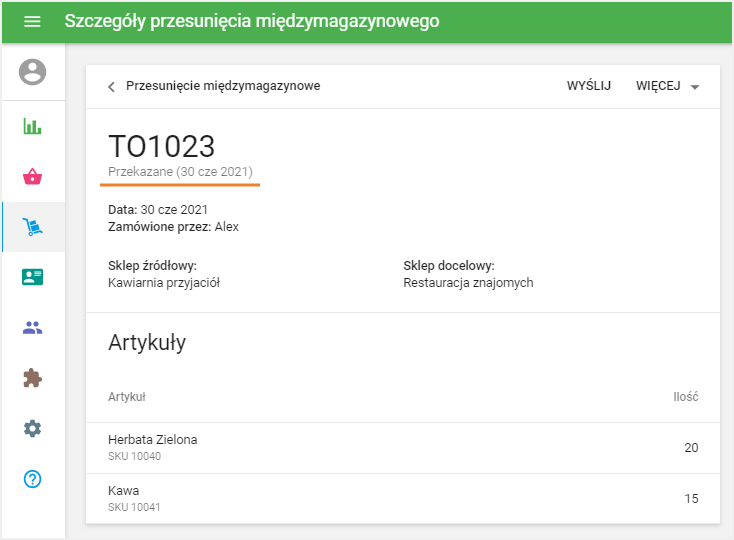 Przesunięcia międzymagazynowe przekazane