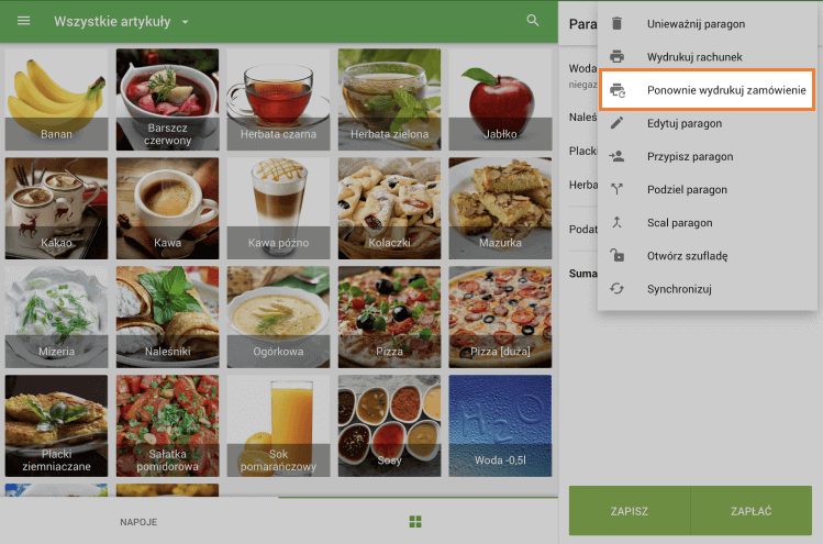 'Ponownie wydrukuj zamówienie'