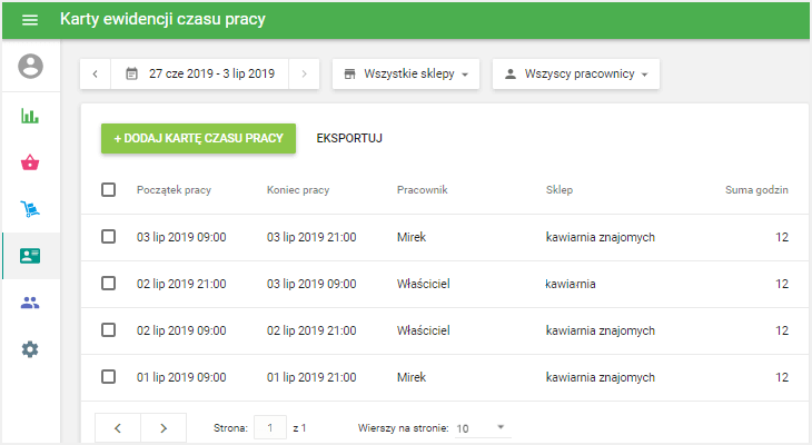 Sekcja 'Karty ewidencji czasu pracy'