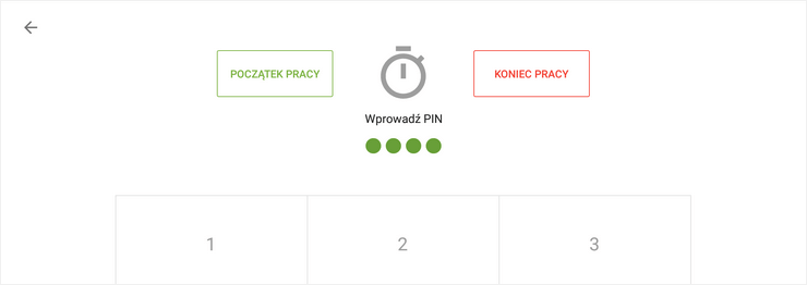 przyciski Początek pracy i Koniec pracy