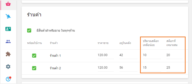 'ปริมาณสต็อกเหลือน้อย' และ 'สต็อกที่เหมาะสม'