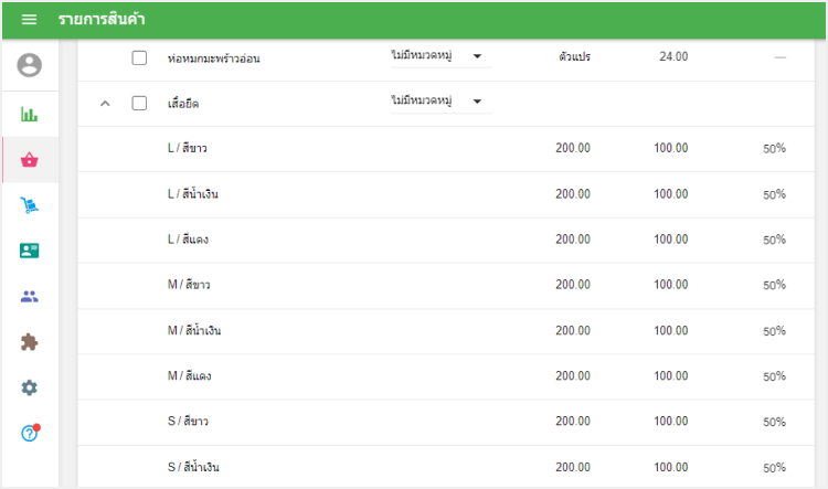 สินค้าที่มีรายละเอียดปลีกย่อยในรายการสินค้า