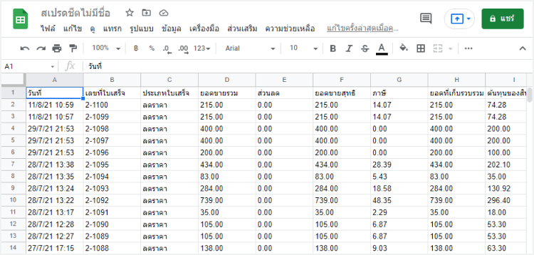โต๊ะพร้อมใบเสร็จ