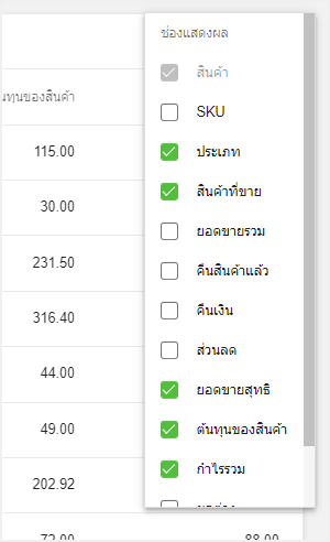 คอลัมน์ที่แสดง