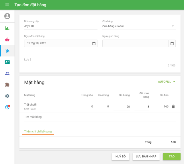 Nhấp vào 'Thêm phí bổ sung'