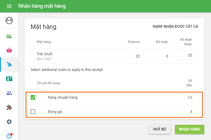 chọn chi phí bổ sung