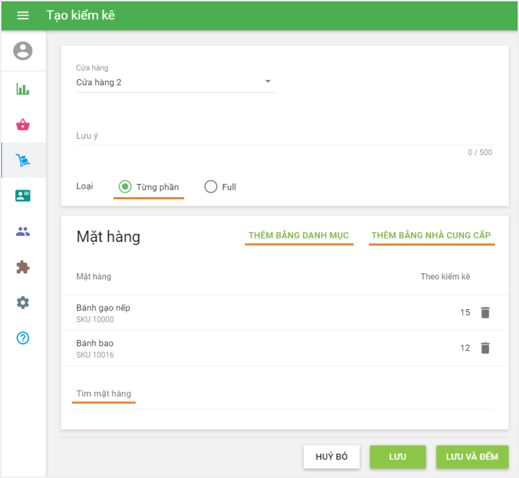 Số lượng hàng tồn kho một phần
