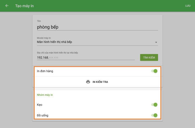 bật 'In đơn đặt hàng'