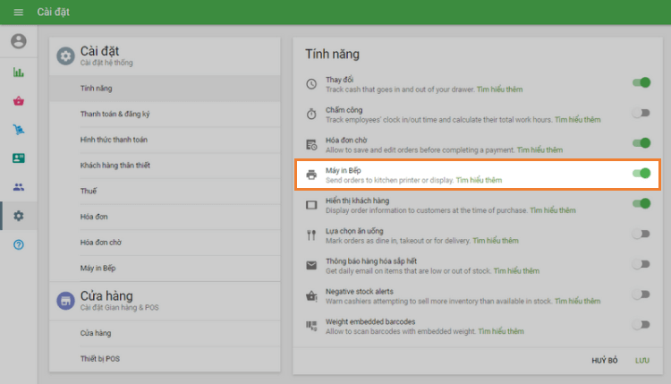 bật Sử dụng Máy in Nhà bếp