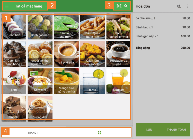 1,2,3,4 - Trên màn hình