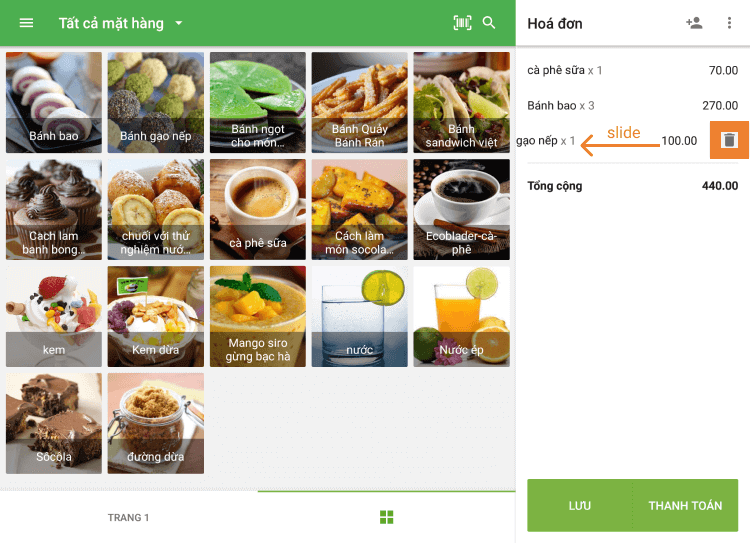 thể loại bỏ các mặt hàng