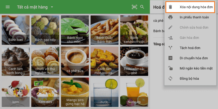 ‘Xóa nội dung hóa đơn’