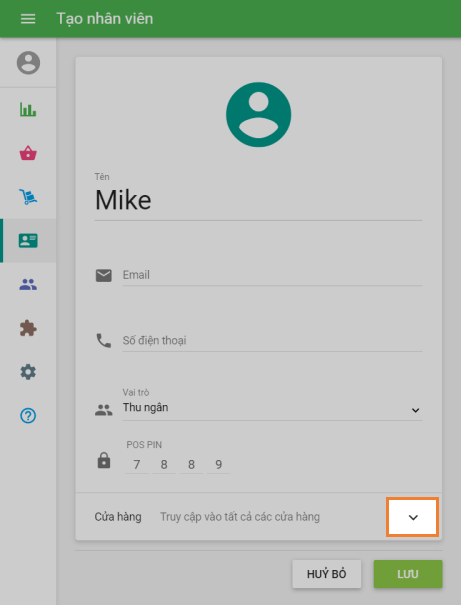 Tìm dòng 'Cửa hàng' và nhấp vào mũi tên xuống