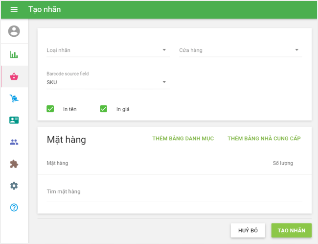 Biểu mẫu 'Tạo nhãn'