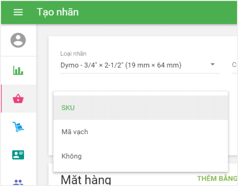 Chọn 'Trường nguồn mã vạch'