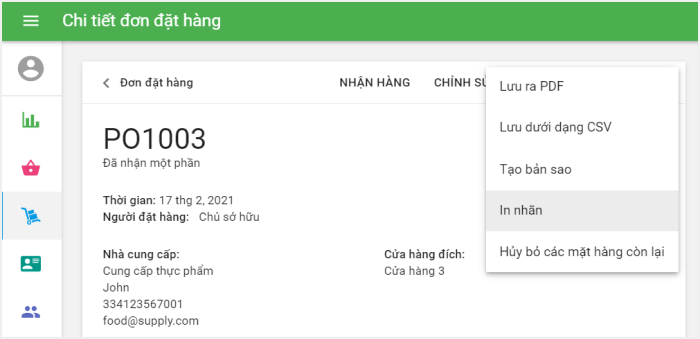 in nhãn từ Đơn đặt hàng