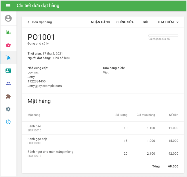 Chi tiết đơn đặt hàng