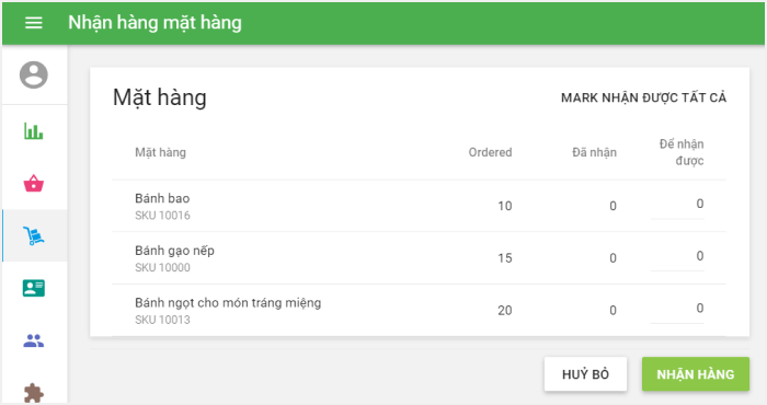 xác nhận nhận đơn đặt hàng